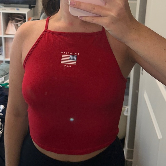 Red flag cropped, halter top. Size small. - Picture 1 of 4